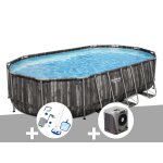 Kit piscine tubulaire ovale bestway power steel dcor bois 6, 10 x 3, 66 x 1, 22 m + kit d'entretien ...