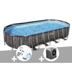 Kit piscine tubulaire ovale bestway power steel dcor bois 7, 32 x 3, 66 x 1, 22 m + kit d'entretien ...