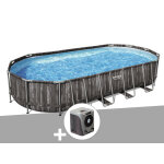 Kit piscine tubulaire ovale bestway power steel dcor bois 7, 32 x 3, 66 x 1, 22 m + pompe  chaleur