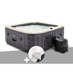 Kit spa gonflable intex purespa ardoise carré bulles 4 places + porte - verre Kit spa gonflable intex purespa ardoise carré bulles 4 places + porte - verre