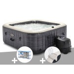 Kit spa gonflable intex purespa ardoise carré bulles 6 places + 6 filtres + porte - verre Kit spa gonflable intex purespa ardoise carré bulles 6 places + 6 filtres + porte - verre