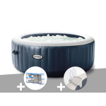 Kit spa gonflable intex purespa blue navy rond bulles 4 places + 6 filtres + porte - verre