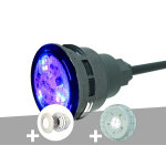 Projecteur led mini - brio + 7w rgbw mini + x10 + enjoliveur blanc piscine liner + traverse de paroi ...