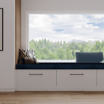 Coussin banquette intrieur bleu marine maill passepoil blanc