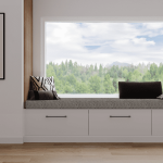 Coussin banquette intrieur taupe bouclette passepoil blanc