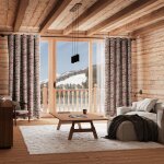 Stores - et - rideaux. com rideaux de montagne chalet cr�me - motifs aux couleurs chaudes vari�s - r�sistant ...