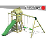 Aire de jeux gaia avec balan�oire double - toboggan rouge - fungoo