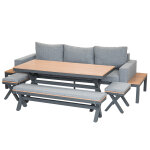 Ensemble repas salon de jardin en alu et bois teck guadeloupe - 8 places - jardiline Ensemble repas salon de jardin en alu et bois teck guadeloupe - 8 places - jardiline