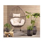 Fauteuil ?uf de jardin sur pieds evora en r�sine tress�e brun - jardideco