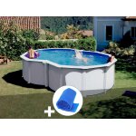 Kit piscine acier blanc gr� varadero en huit 6, 45 x 3, 95 x 1, 22 m + b�che � bulles