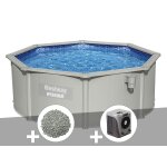 Kit piscine acier ronde bestway hydrium 3, 60 x 1, 20 cm + 10 kg de zolite + pompe  chaleur