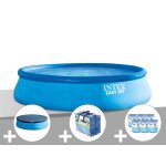 Kit piscine autoporte intex easy set 3, 96 x 0, 84 m + bche de protection + bche  bulles + 6 cartouches ...