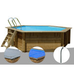 Kit piscine bois gr vanille 2  4, 00 x 1, 19 m + bche hiver + bche  bulles + douche