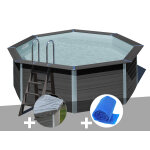 Kit piscine composite gr� avant - garde ronde 4, 10 x 1, 24 m + b�che hiver + b�che � bulles