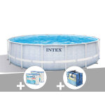 Kit piscine tubulaire intex chevron ronde 4, 88 x 1, 22 m + 6 cartouches de filtration + b�che � bulles ...