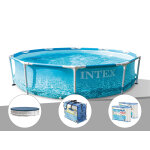 Kit piscine tubulaire intex metal frame ocean ronde 3, 05 x 0, 76 m + bche de protection + bche  bulles ...