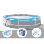 Kit piscine tubulaire intex prism frame clearview ronde 4, 88 x 1, 22 m + b�che � bulles + 6 cartouches ...