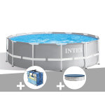 Kit piscine tubulaire intex prism frame ronde 3, 66 x 0, 99 m + b�che � bulles + b�che de protection
