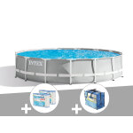 Kit piscine tubulaire intex prism frame ronde 4, 57 x 1, 07 m + b�che � bulles + 6 cartouches de filtration ...