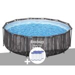 Kit piscine tubulaire ronde bestway steel pro max dcor bois 3, 66 x 1, 00 m + 6 cartouches de filtration ...