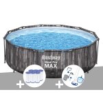 Kit piscine tubulaire ronde bestway steel pro max dcor bois 3, 66 x 1, 00 m + 6 cartouches de filtration ...