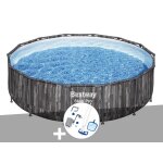 Kit piscine tubulaire ronde bestway steel pro max dcor bois, 4, 27 x 1, 07 m + kit d'entretien deluxe ...