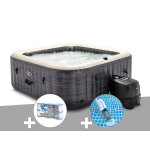 Kit spa gonflable intex purespa ardoise carr bulles 4 places + 6 filtres + aspirateur