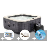 Kit spa gonflable intex purespa ardoise carr bulles 4 places + 6 filtres + kit d'entretien + aspirateur ...