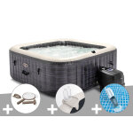 Kit spa gonflable intex purespa ardoise carr bulles 4 places + kit d'entretien + porte - verre + aspirateur ...