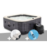 Kit spa gonflable intex purespa ardoise carr bulles 4 places + porte - verre + aspirateur