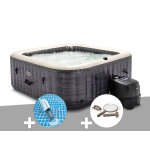Kit spa gonflable intex purespa ardoise carr bulles 6 places + kit d'entretien + aspirateur