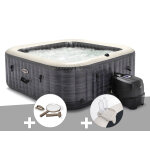 Kit spa gonflable intex purespa ardoise carr bulles 6 places + kit d'entretien + porte - verre