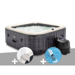 Kit spa gonflable intex purespa ardoise carr bulles 6 places + porte - verre + aspirateur