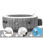 Kit spa gonflable intex purespa baltik rond bulles 4 places + kit d'entretien + porte - verre + aspirateur ...