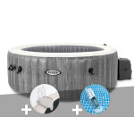 Kit spa gonflable intex purespa baltik rond bulles 4 places + porte - verre + aspirateur