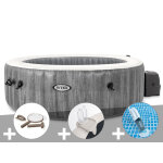 Kit spa gonflable intex purespa baltik rond bulles 6 places + kit d'entretien + porte - verre + aspirateur ...