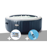 Kit spa gonflable intex purespa blue navy rond bulles 4 places + 6 filtres + aspirateur