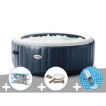 Kit spa gonflable intex purespa blue navy rond bulles 4 places + 6 filtres + kit d'entretien + aspirateur ...