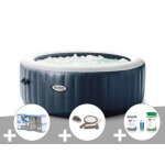 Kit spa gonflable intex purespa blue navy rond bulles 4 places + 6 filtres + kit d'entretien + kit traitement ...