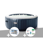 Kit spa gonflable intex purespa blue navy rond bulles 4 places + 6 filtres + kit traitement brome