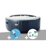 Kit spa gonflable intex purespa blue navy rond bulles 4 places + aspirateur + kit traitement brome