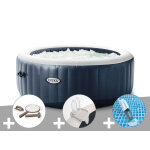 Kit spa gonflable intex purespa blue navy rond bulles 4 places + kit d'entretien + porte - verre + aspirateur ...
