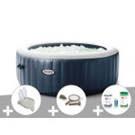 Kit spa gonflable intex purespa blue navy rond bulles 4 places + kit d'entretien + porte - verre + kit ...