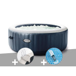 Kit spa gonflable intex purespa blue navy rond bulles 4 places + porte - verre + aspirateur