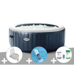 Kit spa gonflable intex purespa blue navy rond bulles 4 places + porte - verre + aspirateur + kit traitement ...