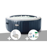 Kit spa gonflable intex purespa blue navy rond bulles 4 places + porte - verre + kit traitement brome ...