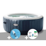 Kit spa gonflable intex purespa blue navy rond bulles 6 places + aspirateur + kit traitement brome