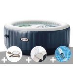 Kit spa gonflable intex purespa blue navy rond bulles 6 places + kit d'entretien + porte - verre + aspirateur ...