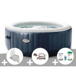 Kit spa gonflable intex purespa blue navy rond bulles 6 places + kit d'entretien + porte - verre + kit ...