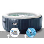 Kit spa gonflable intex purespa blue navy rond bulles 6 places + 6 filtres + aspirateur